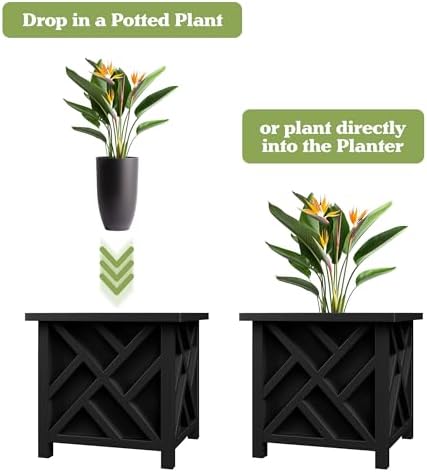 Pure Garden Lattice Design Planter Box - 15.5"D x 15.5"W x 16.5"H - Square Decorative Outdoor Flower or Plant Pot - Front Porch, Patio, and Garden Decor (Black) - Image 3