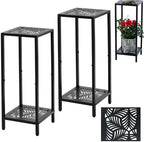 Party Zealot 2 Packs of 2-Tier Tall Metal Square Plant Stand 31” Heavy-Duty Modern Flower Pot Rack for Indoor Living Room, Corner Side Table for Outdoor Patio, Garden Planter Holder, Black, Leaf by PartyZealot