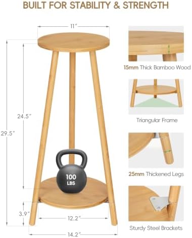 2 Tier Round 12 inch Bamboo Plant Stand Indoor Outdoor,Wood Flower Stand - Image 4