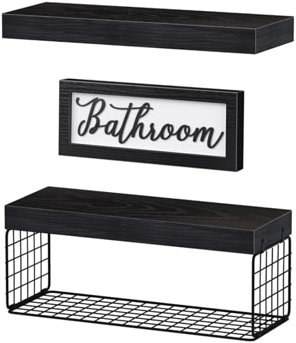 QEEIG ‎Bathroom Shelves with Decor Sign (Black, 15.7") - Image 6