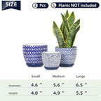 Selamica Ceramic Plant Pots, 4.6+5.6+6.5 Inch Planters with Drainage Holes & Saucer, Flower Pots for Indoor Plants, Home Decor, Set of 3, Vintage Blue - Image 3