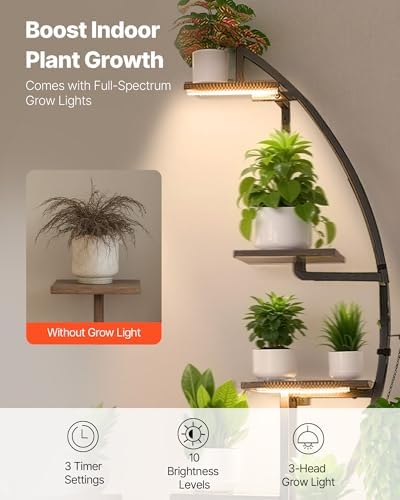 VEVOR Plant Stand Indoor with Grow Lights, 65.5 in Tall 7-Tiered Lighted Plant Shelf, 2 Pack Metal Corner Plants Holder, 3 Timer & 10 Brightness, Half-Moon Shaped Flower Display Rack for Living Room - Image 3
