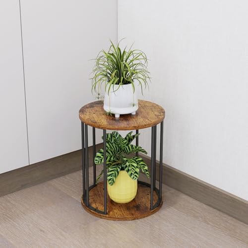 Plant Stand Indoor,small plant stool,Flower Pot Corner stand holder,Mid Century Heavy Duty Metal Tall Home Decor,Modern Round End Table,Small Rustic Display Stand for Living Room,Bedroom(Brown,14In) - Image 7