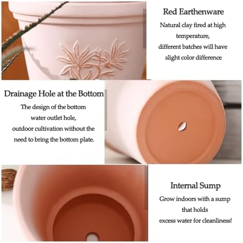 Flower pots Vintage Cameo Red Terracotta Planter Outdoor Indoor(C) - Image 5