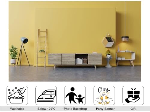 10x8ft Fabric Mustard Yellow Wall Living Room Backdrop Light Wood Sideboard Bamboo Ladder Green Plant Geometric Wall Shelf Interior Background Party Home Decorations Photo Booth Props - Image 2