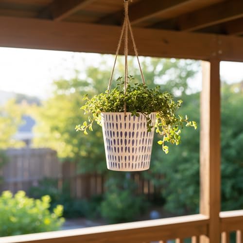 Blue Sky Ceramic Hanging Blue Spec 6.5'' Flower Pot, Multi Color - Image 2