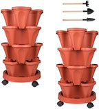 GameXcel Vertical Planter Tower - 4 Tier Stackable Garden Planters with Wheels and Tools Plant Pots for Strawberry Herb Flower and Vegetable Indoor Outdoor Use Red 2 Pack by GameXcel