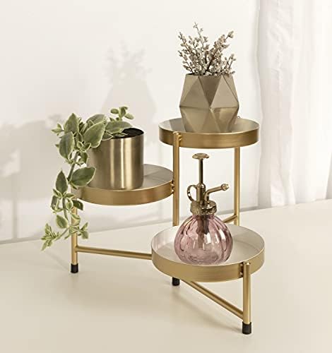 Kate and Laurel Finn 3-Tiered Plant Stand; 7.25 x 7.25 x 10; White and Gold; Decorative Layered Tabletop Plant Stand for Display and Storage - Image 2