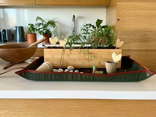 Plant Repotting Mat for Indoor Garden, Thickened Canvas Plant Transplanting Mat Waterproof, Portable and Foldable Gardening Mat for Potting Soil Mess Control, Brass Corner Snaps (Green, 20 x 30) - Image 2