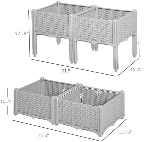 Outsunny 4 Piece Raised Garden Bed with Legs Planter Box Raised Bed, Gray - Image 7