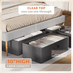 10inch 3 Pack Under Bed Storage Containers, 10 Inch Tall Underbed Clothes Storage Organizer Bin with Clear Window，Foldable Box Basket for Clothes, Closet, Bed Sheets and Blankets Black - Image 3