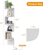 Qupui 5-Tier Corner Shelf with LED, 49" Floating Wall Shelf, White - Image 2