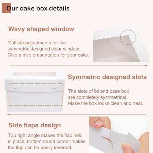 Mefleet 25pcs 12x12x6 Cake Boxes Bakery Boxes for Tier Cakes with Window - Image 3