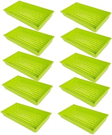 SUNPACK 10" x 20" Mega Plastic Seed Starting Tray, Lime Green, 2.5" (Pack of 10) - No Drainage Holes, Ideal for Greenhouses or Indoor Gardening - Made of Thick, Strong Plastic by SUNPACK