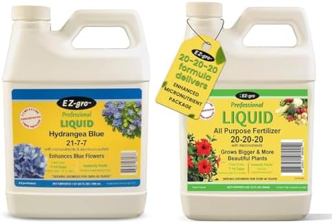 EZ-GRO Complete Garden Fertilizer Bundle - 1 Qt Liquid Plant Food for Hydrangeas, Azaleas, Lawns, Flowers, Herbs, & Vegetables | 21-7-7 Formula for Blue Hydrangeas & 20-20-20 All-Purpose Nutrients for by EZ-groWEMAKEGROWINGEASY
