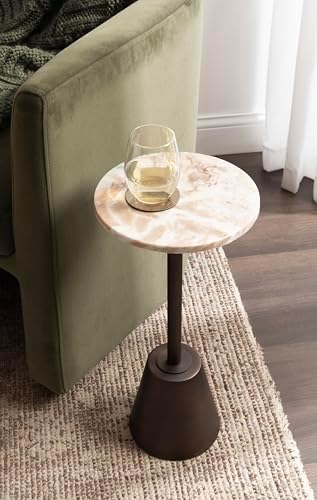 Kate and Laurel Tira Elegant Round Drink Table, 10 x 10 x 22, Brown Marble and Bronze, Modern Glam Circle Martini Table for Use as a Small Bedroom Nightstand or Living Room Plant Stand Option - Image 2