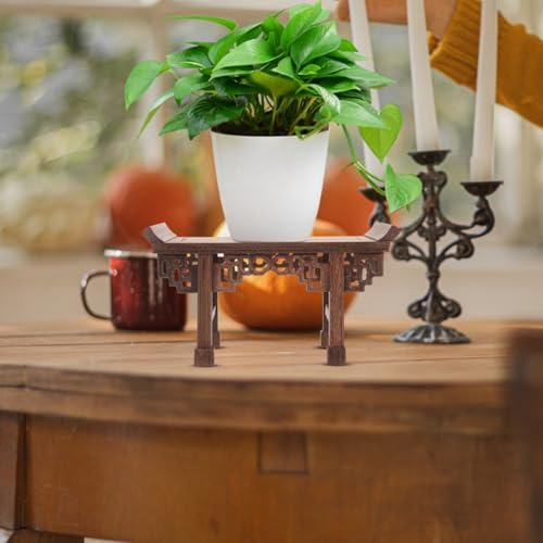 POPETPOP Wooden Display Stand Vase Base Rectangular Flowerpot Stand for Buddha Statue Home Decor Accent 9.05 X 4.84 X 3.54 in Wooden Pedestal for Shelf Table Office - Image 2