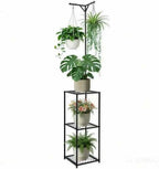3 Tiered Hanging Plant Stand Indoor outdoor, Corner Plant Flower Stand for Multiple Plants, 67" Tall Plant Rack for 5 Potted Flowers,Plant Shelf for Living Room, Balcony, Patio, Garden, Square Black Metal by Aynanaux
