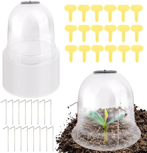 28 Pack Large 7.7 x 6.7" Garden Cloche Plant Domes with Pegs and Labels by BUWUSMU
