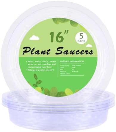 TITE 5 Pack Clear Plant Saucer Heavy Duty Sturdy Drip Trays for Indoor and Outdoor Plants by Grandisk