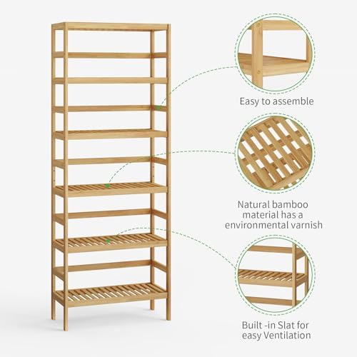 Bamboo Rack, Adjustable Bamboo Shelf, Bathroom Living Room, 6-Tier - Image 5