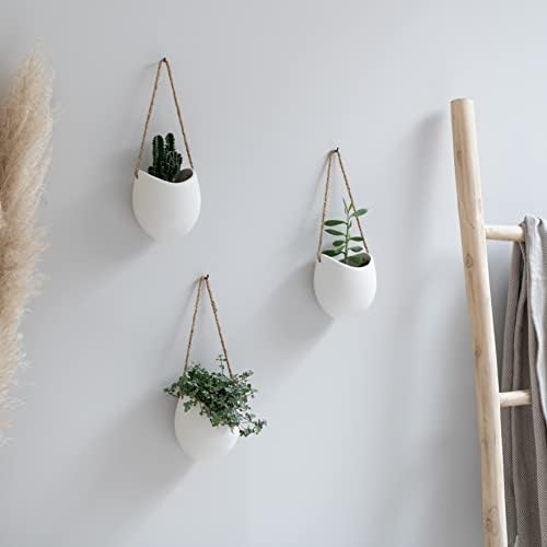 Kazai. Wall Planters -Ellie- | Hanging Ceramic Plant Pots 3 Pieces | Wall Decoration for Indoors, Balcony and Garden | White (Matte) - Image 4