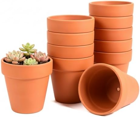 Terracotta Clay Pots with Drainage Holes, 4 Inch, Pack of 24, for Succulents, Plants, and DIY Crafts by FANOBL