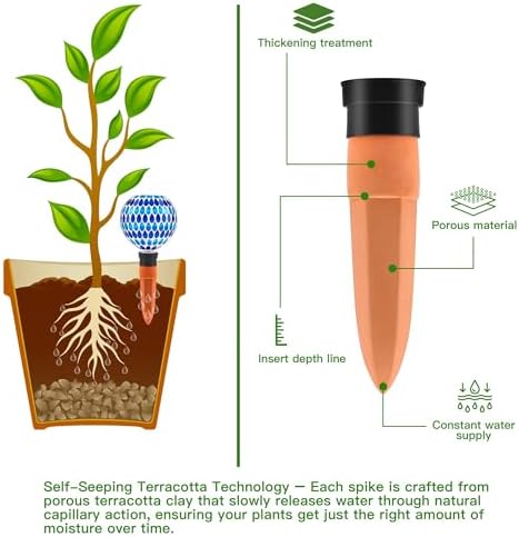 VOREEN Blue Mosaic Self Watering Globes 2 Pack, 500ml Handmade Glass Terracotta Plant Spikes, Automatic Self Watering Devices for Indoor Outdoor Pots, Decorative Water Saver Gift for Garden Lovers - Image 3