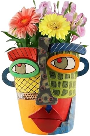 TOZLU Abstract Face Head Planter Picasso Colorful Art Resin Flower Pot by TOZLU