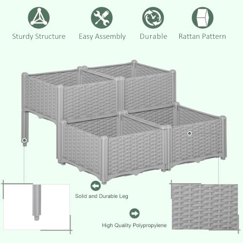 Outsunny 4 Piece Raised Garden Bed with Legs Planter Box Raised Bed, Gray - Image 3