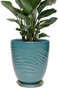 9.5 Inch Modern Ceramic Plant Pot with Saucer, Flower Pot with Drainage Hole Mesh Net,Indoor Outdoor Planter (Crackle-Blue) by Unknown