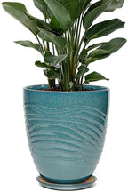 9.5 Inch Modern Ceramic Plant Pot with Saucer, Flower Pot with Drainage Hole Mesh Net,Indoor Outdoor Planter (Crackle-Blue) by Unknown