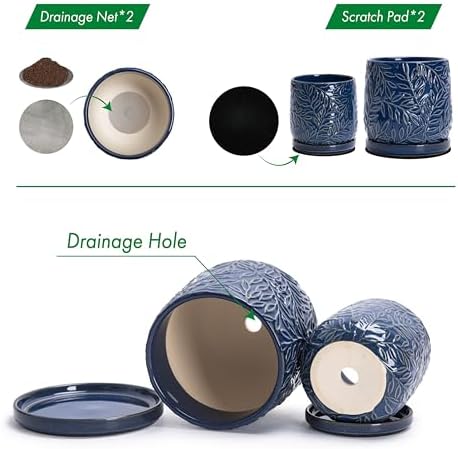 D'vine Dev 2-Pack Embossed Leaves Planter, 4/6 in, Midnight Blue, 27-B-U-3 - Image 4