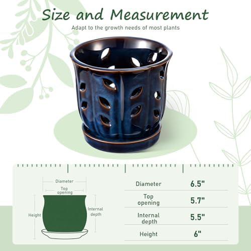 FoldTier 2 Pack 6.5 '' Ceramic Orchid Pot with Drainage Holes and Saucer - Image 2