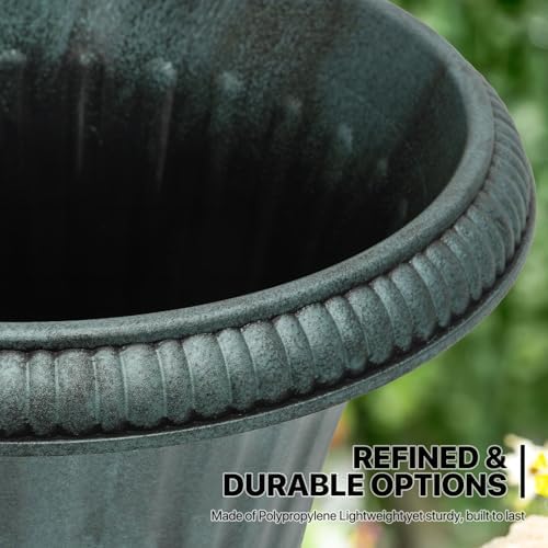 MoNiBloom 20‘’ Plastic Urn Planter Vase, Flower Pot Set of 2, Dark Green - Image 7