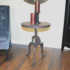 Carolina Chair & Table Adjustable Hand Crank 18" Wooden Top Rustic Side Table - Cast Iron Base Round Accent Table for Farmhouse, Living Room, or Bedroom (Industruial) - Image 2