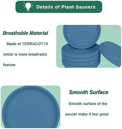vensovo 6 Inch Steel Blue Terracotta Plant Saucers, 6 Pack Small Clay Trays - Image 6