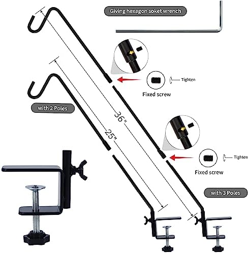 Juegoal 2 Pack Heavy Duty Deck Hook with 2 Inch Non Slip Clamp, 25 or 36 Inch Extended Reach Deck Hook, Adjustable Rail Pole Plant Bracket for Hanging Bird Feeder, Suet Baskets, Lanterns, Wind Chimes - Image 2