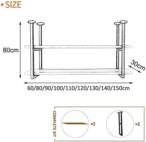 Hanging Ceiling Pot Pan Rack Kitchen Storage Shelving,White Wood Shelf and Gold Metal Iron Frame Wine Holder Flower Stand-60cm/80cm/120cm/150cm Floating Decor Display Racking for B - Image 2