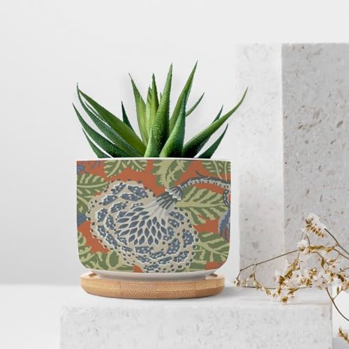 Navy Blue Floral White Ceramic Planters Green and Orange Chinoiserie Flower Pots for Indoor Plants with Drainage Holes and Saucers Pot for Outdoor Garden Home Plant - Image 7