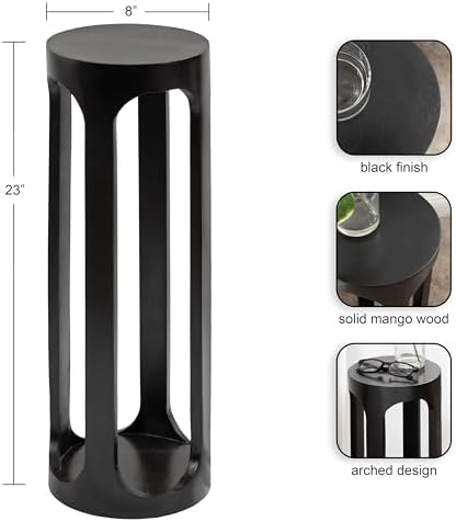 Kate and Laurel Dahl Modern Wooden Round Drink Table; 8 x 23; Black; Transitional Circle Wood Accent Pedestal Table for Living Room Plant Stand or Small Bedroom Nightstand - Image 3