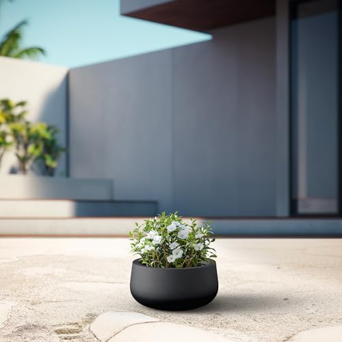 Kante Accent Round Bowl Black Concrete Planter 16" Dia, Outdoor - Image 6