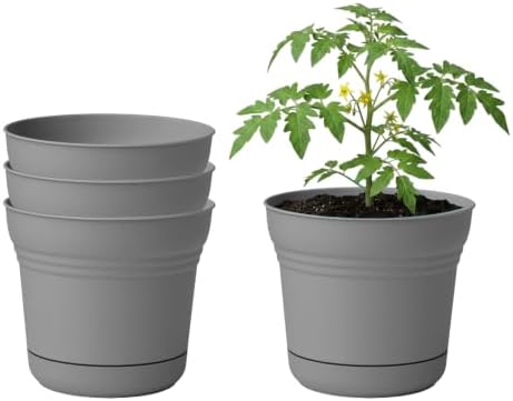 Bloem Saturn 7" Plastic Planter with Saucer, Charcoal, 4-Pack by Bloem