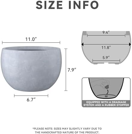 Kante Small Round Bowl Blue Gray Concrete Planter 11.8" Dia, Outdoor - Image 2