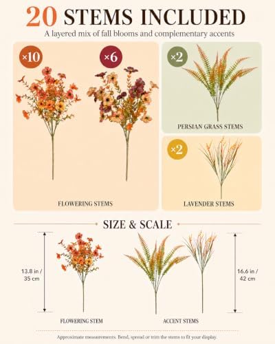 JAKY-Global 20 Stems Faux Fall Flowers for Outdoor Planters,Full & Layered - Image 2