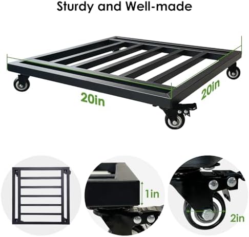20" Square Plant Caddy with Wheels Heavy Duty,Large Metal Plant Caddy Indoor Outdoor Use,Rolling Plant Dolly with Industrial Casters,Black Plant Tray for Large Planters Pots,2-Pack - Image 7