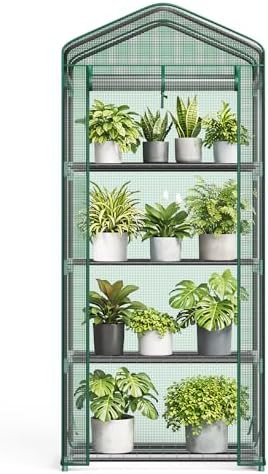 NEWBULIG 27"x19"x63" Mini Greenhouse, with Durable Zipper Door 4 Tier by NEWBULIG