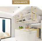 Hanging Ceiling Pot Pan Rack Kitchen Storage Shelving,White Wood Shelf and Gold Metal Iron Frame Wine Holder Flower Stand-60cm/80cm/120cm/150cm Floating Decor Display Racking for B - Image 6