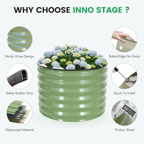 INNO STAGE 3 Pcs Round Galvanized Raised Garden Beds, 2x2x1.4ft Olive Green - Image 3