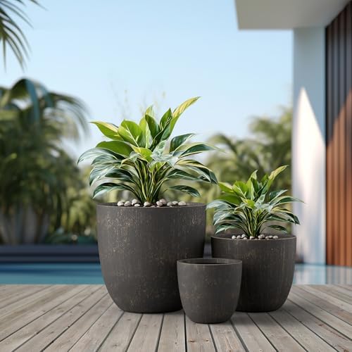 Kante Set of 3 Vintage BRN Concrete Bowl Planters 18" 14" 10" Dia - Image 3